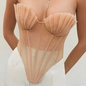 Tie Back Sheer Mesh Corset Strapless Top